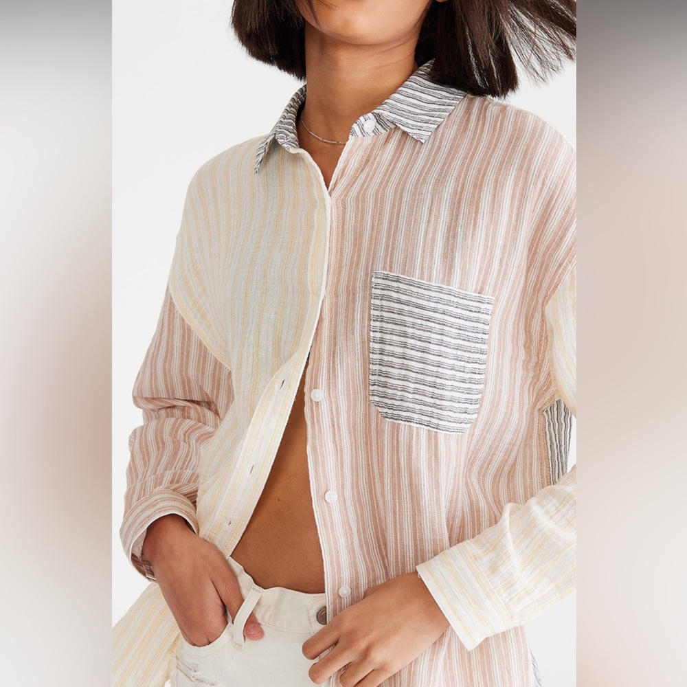Aeropostale Long Sleeve Mixed Stripe Oversized Button-Down